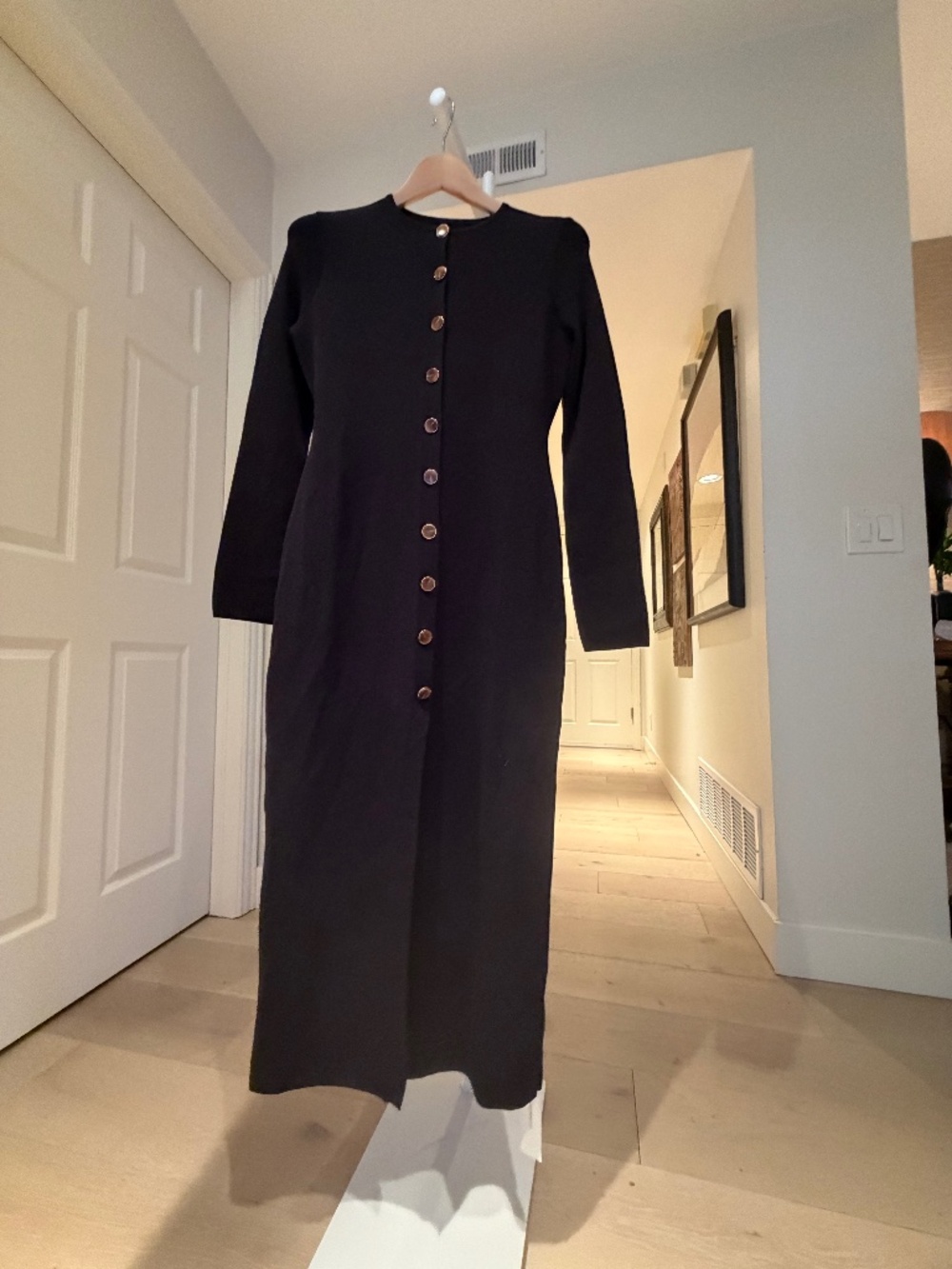 COMMENSE Navy Gold Button Knit Maxi Dress S